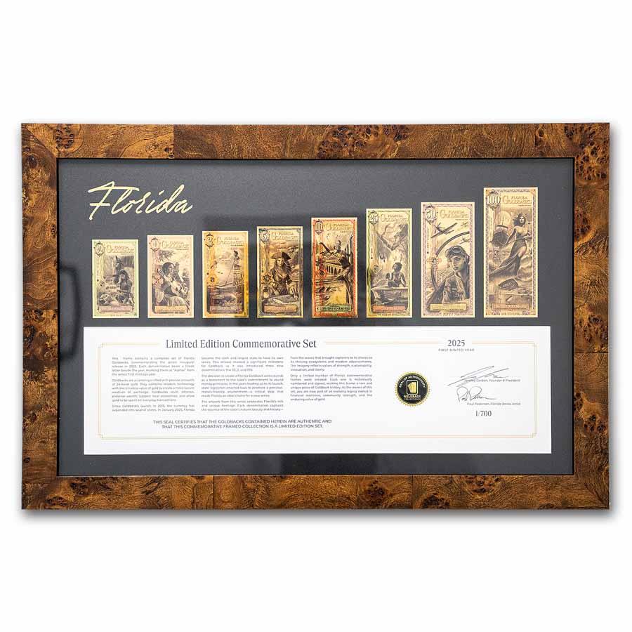 Florida Goldback 8-Note Signed & Framed Limited Edition Set