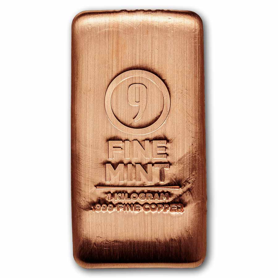 1 Kilo Cast-Poured Copper Bar - 9Fine Mint