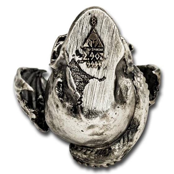 2.9 oz Silver Hand Poured Statue - Dragon on Skull V2