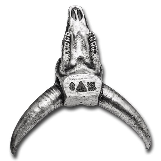 3 oz Silver Hand Poured Statue - Decorated Longhorn Skull