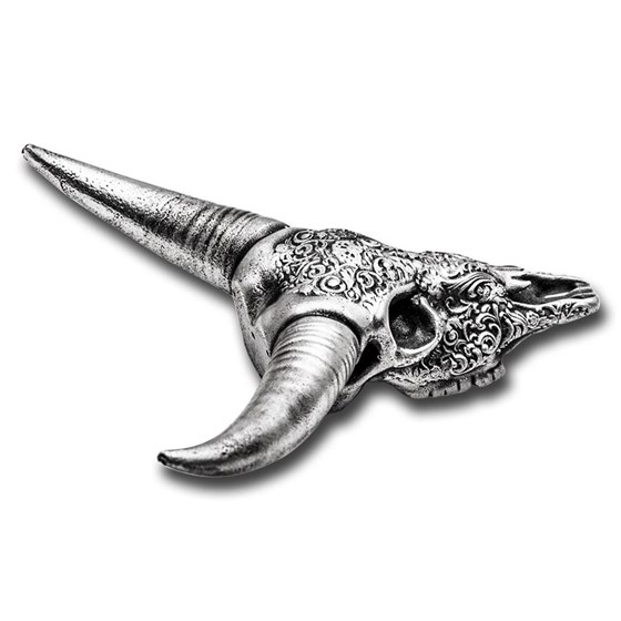 3 oz Silver Hand Poured Statue - Decorated Longhorn Skull
