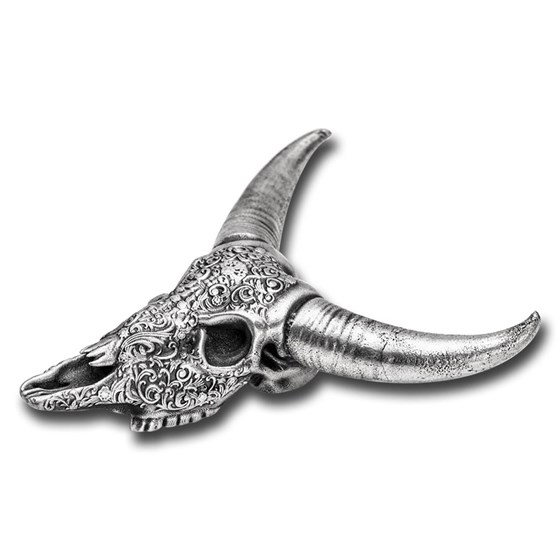 3 oz Silver Hand Poured Statue - Decorated Longhorn Skull