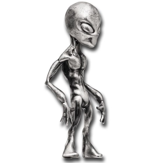 8 oz Silver Hand Poured Statue - Alien