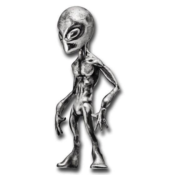 8 oz Silver Hand Poured Statue - Alien