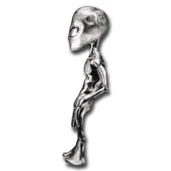 8 oz Silver Hand Poured Statue - Alien