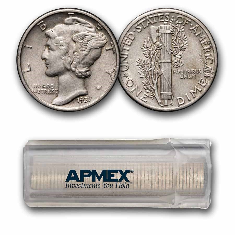 1937 Mercury Dime 50-Coin Roll Avg Circ