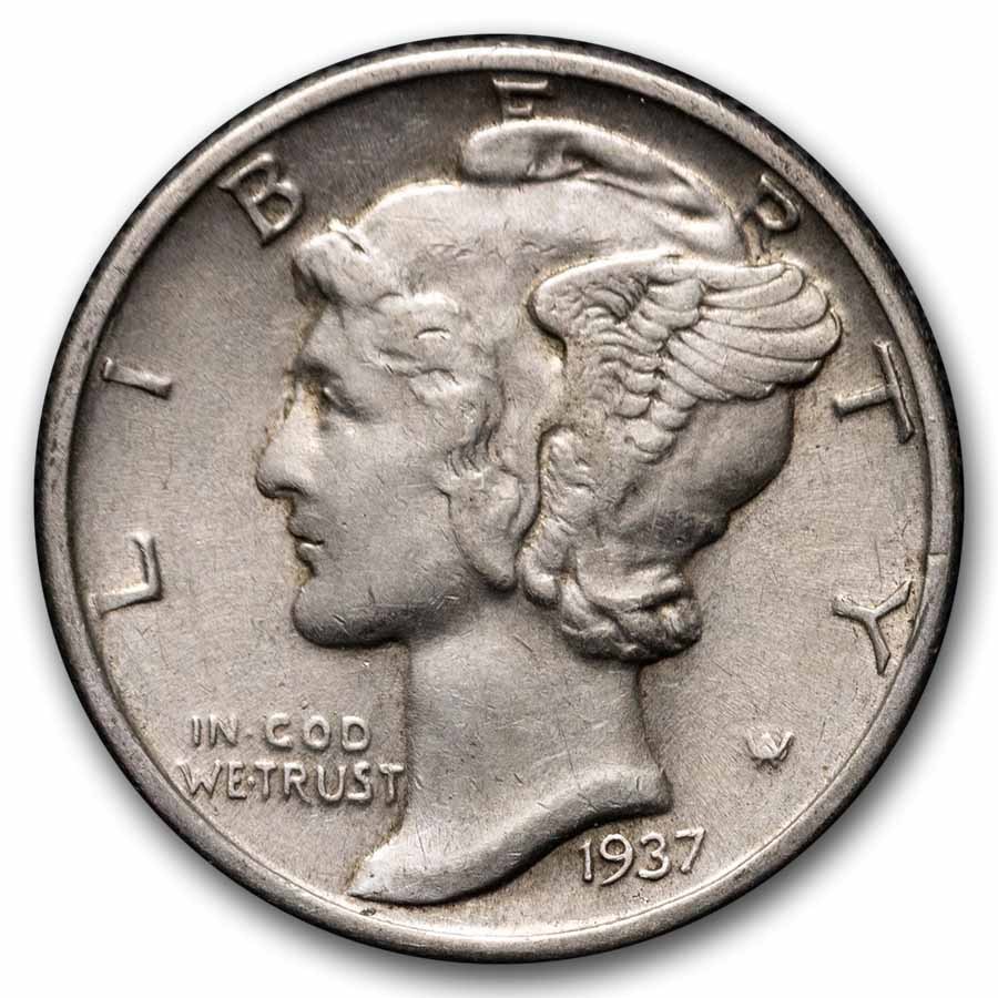 1937 Mercury Dime 50-Coin Roll Avg Circ
