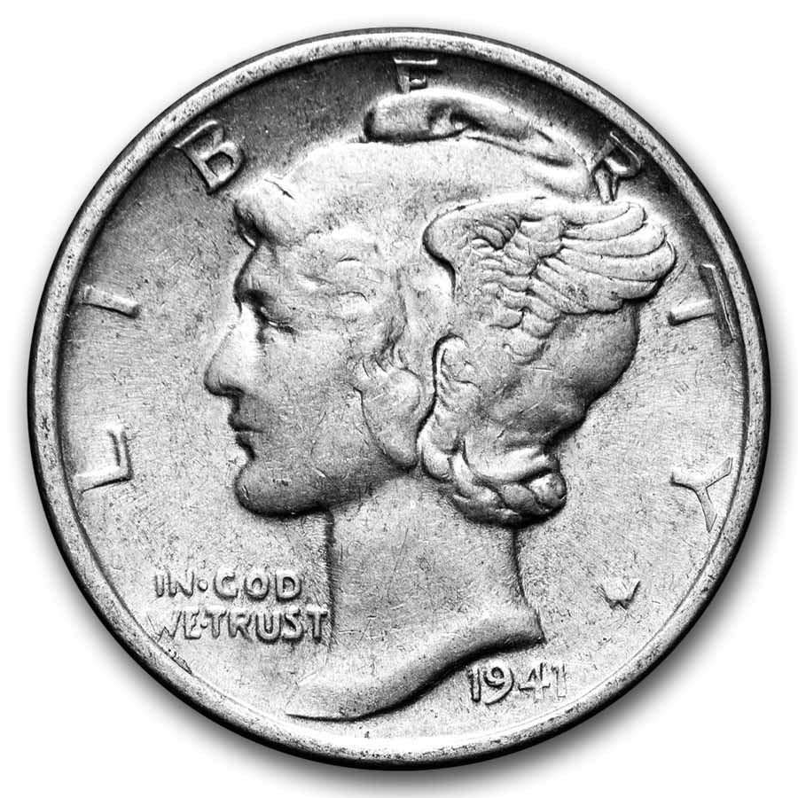 1941 Mercury Dime 50-Coin Roll Avg Circ