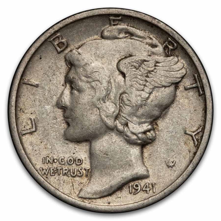 1941-S Mercury Dime 50-Coin Roll Avg Circ