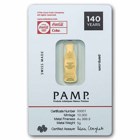 5 gram Gold - PAMP Coca-Cola® 140 Years Anniversary Shaped Coin