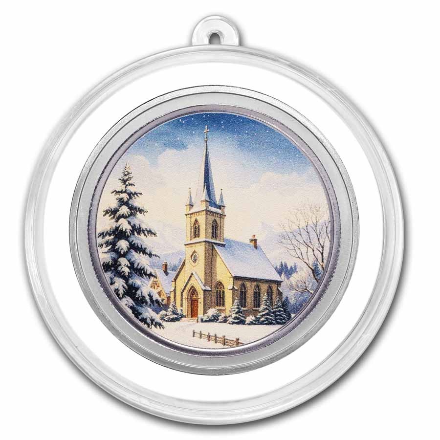 1 oz Silver Colorized Round - Snowy Mountain Church Scene