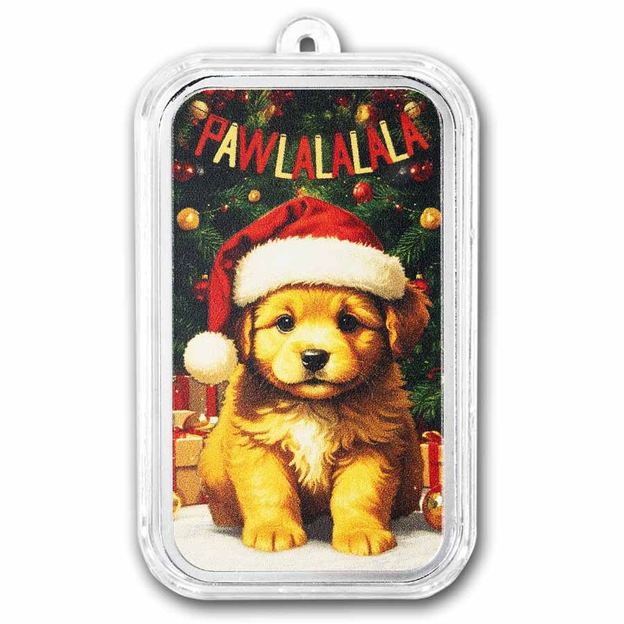 2026 1 oz Silver Colorized Bar - Holiday Puppy "Paw La La La La"