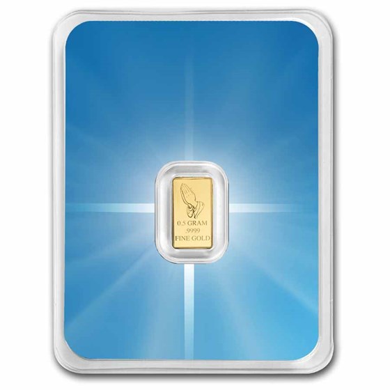 1/2 gram Gold Bar - Angel &amp; Praying Hands (Dove &amp; Cross Card TEP)