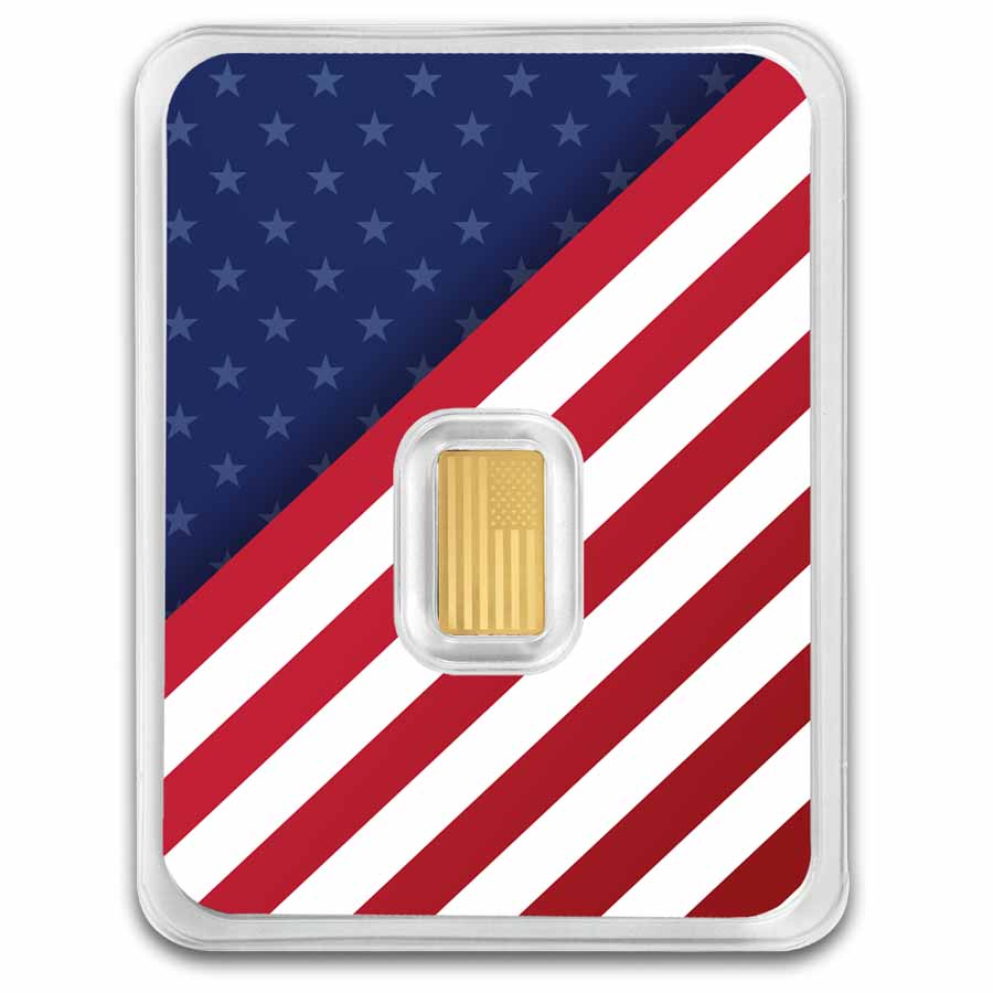 1 gram Gold Bar - United States Flag & Statue of Liberty