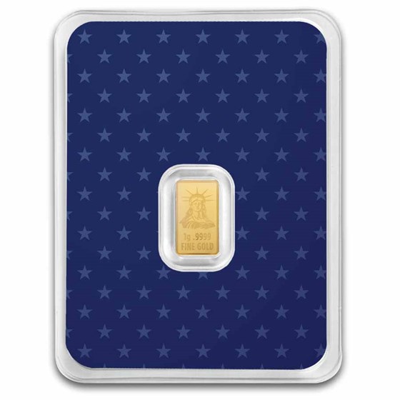 1 gram Gold Bar - United States Flag &amp; Statue of Liberty