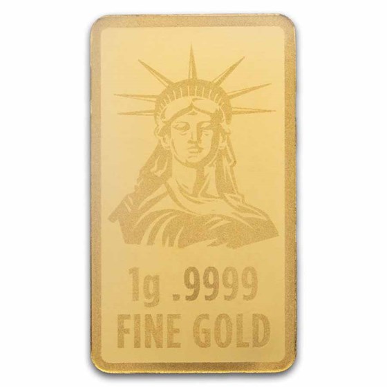 1 gram Gold Bar - United States Flag &amp; Statue of Liberty
