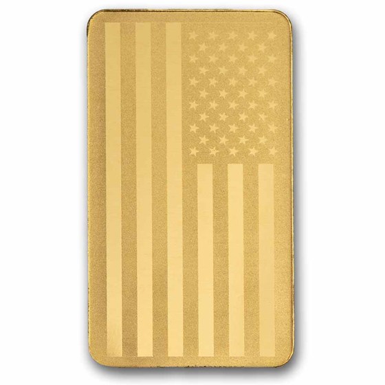 2 gram Gold Bar - United States Flag &amp; Statue of Liberty