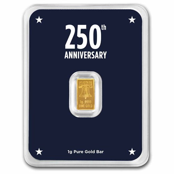 1 gram Gold Bar - American Betsy Ross Flag &amp; Liberty Bell