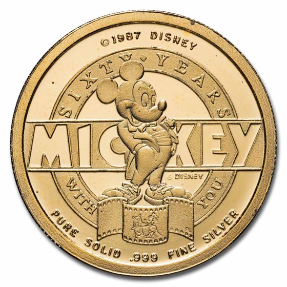 1/4 oz Silver Round- Mickey Mouse (Gold Plated, Rarities Mint)