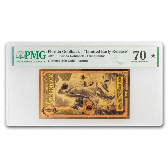 1 Florida Goldback 24k Gold PMG 70 Limited Release