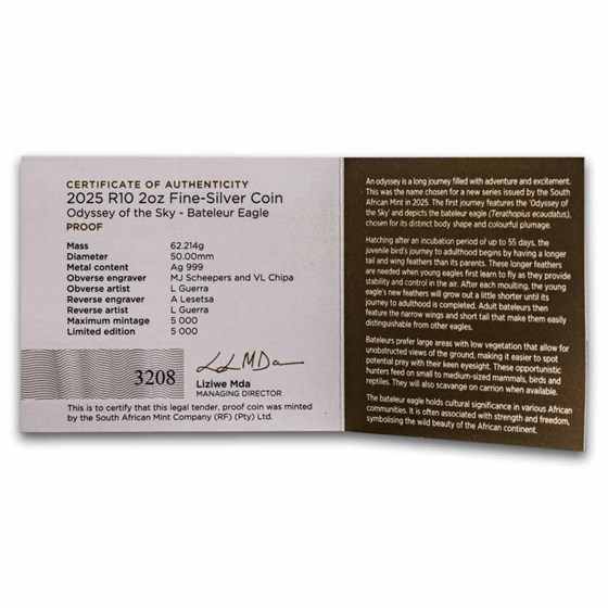 2025 South Africa 2 oz Silver The Odyssey Series: Bateleur Eagle