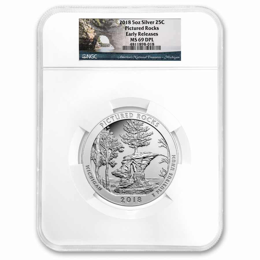 2018 5 oz Silver ATB Pictured Rocks MS-69 DPL NGC (ER/FR)