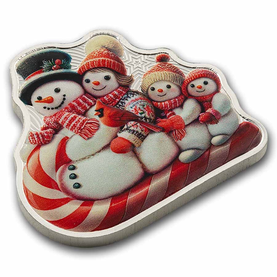 2025 PAMP 1 oz Silver Shaped & Colorized Snowman Sleigh Ride