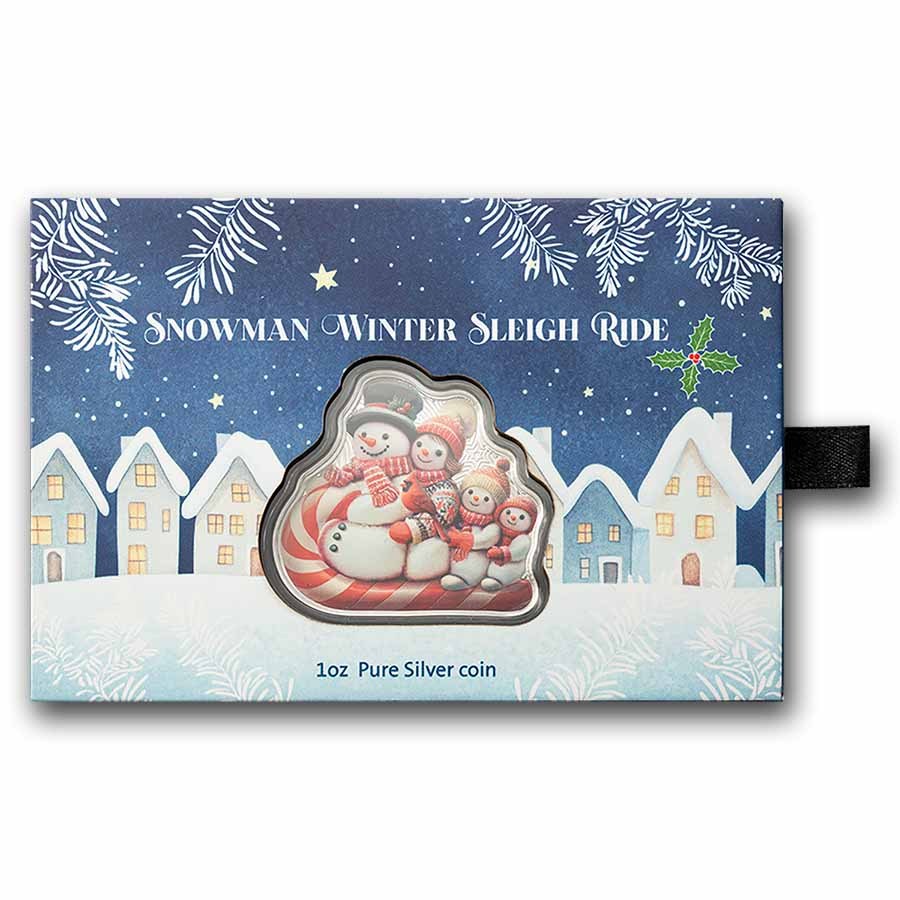 2025 PAMP 1 oz Silver Shaped & Colorized Snowman Sleigh Ride