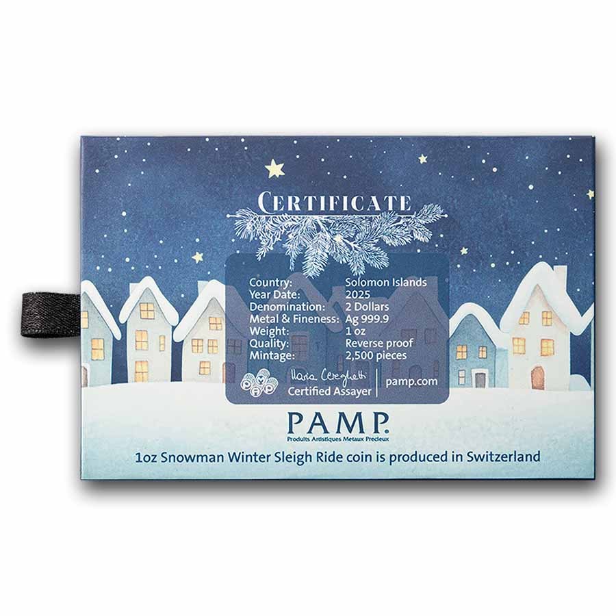 2025 PAMP 1 oz Silver Shaped & Colorized Snowman Sleigh Ride