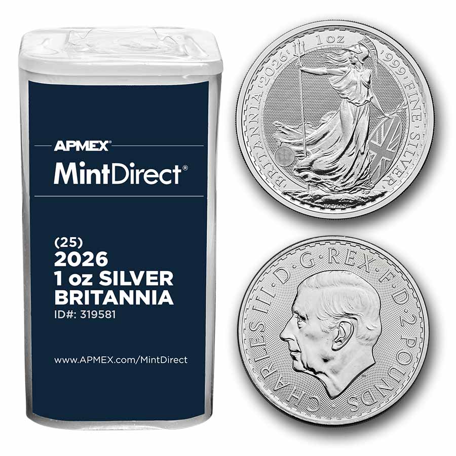 2026 Great Britain 1 oz Silver Britannia 25-Coin MintDirect® Tube