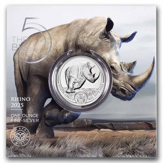 2025 South Africa 1 oz Silver Big Five Rhino BU (In Blister Pack)