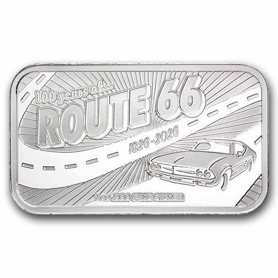 1 oz Silver Colorized Bar - Route 66 100th Anniversary
