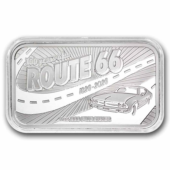 1 oz Silver Colorized Bar - Route 66 100th Anniversary