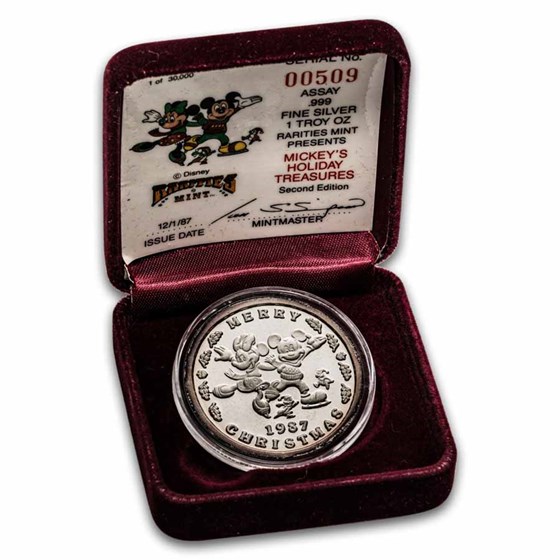 1 oz Silver Round - 1987 Mickey's Holiday Treasures (Rarities)