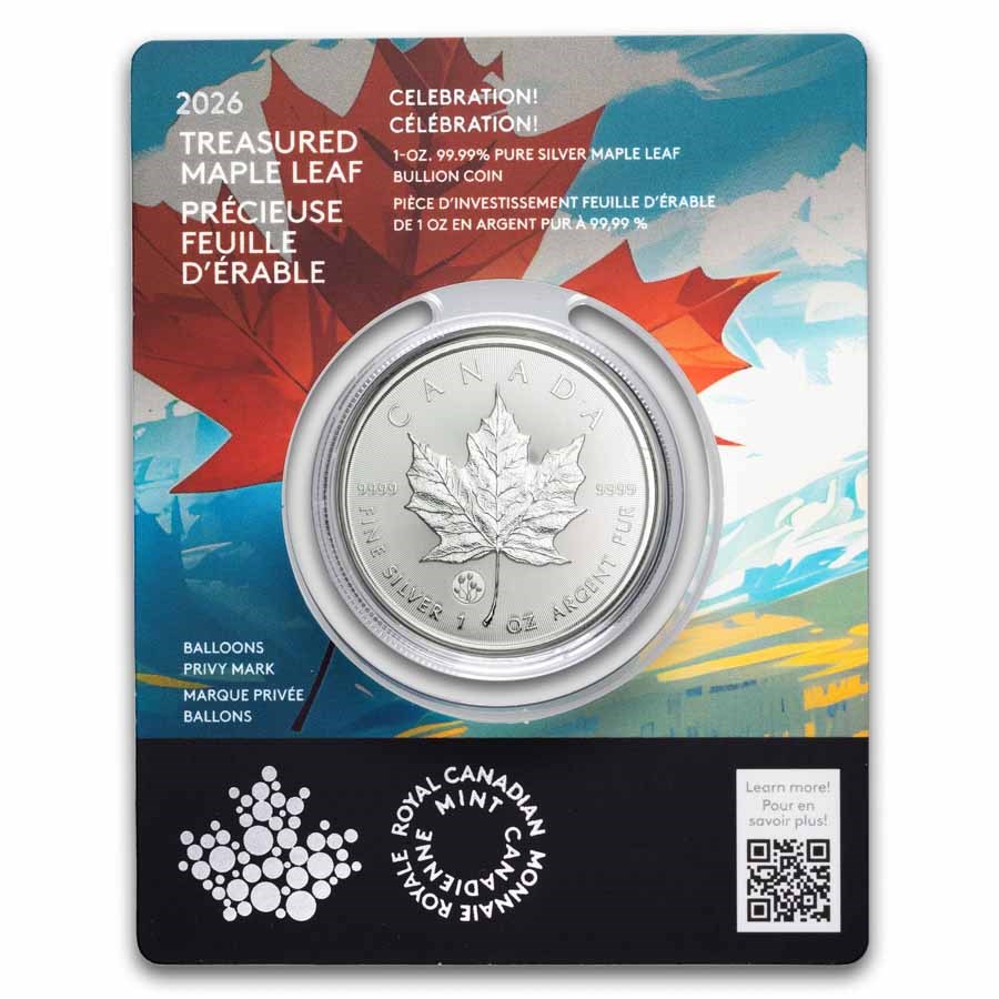 2026 RCM $5 1 oz Ag Treasured Silver Maple Leaf Celebration Privy 2026 RCM $5 1 oz Ag Treasured Silver Maple Leaf Celebration Privy
