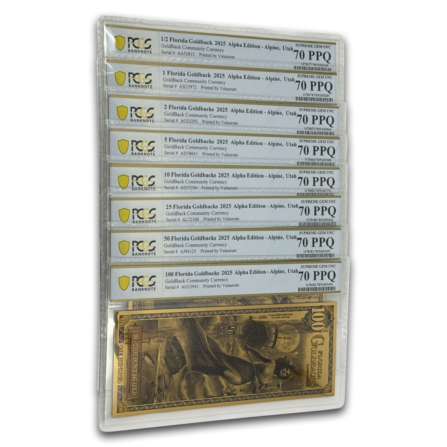 2025 Florida Goldback Note Set PCGS-70 (1/2,1,2,5,10,25,50,100)
