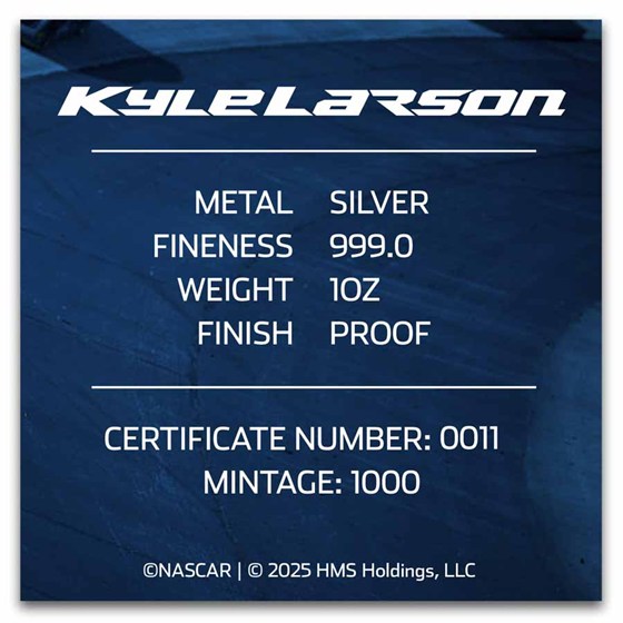 1 oz Silver Round - NASCAR Cup Series Champion - Kyle Larson