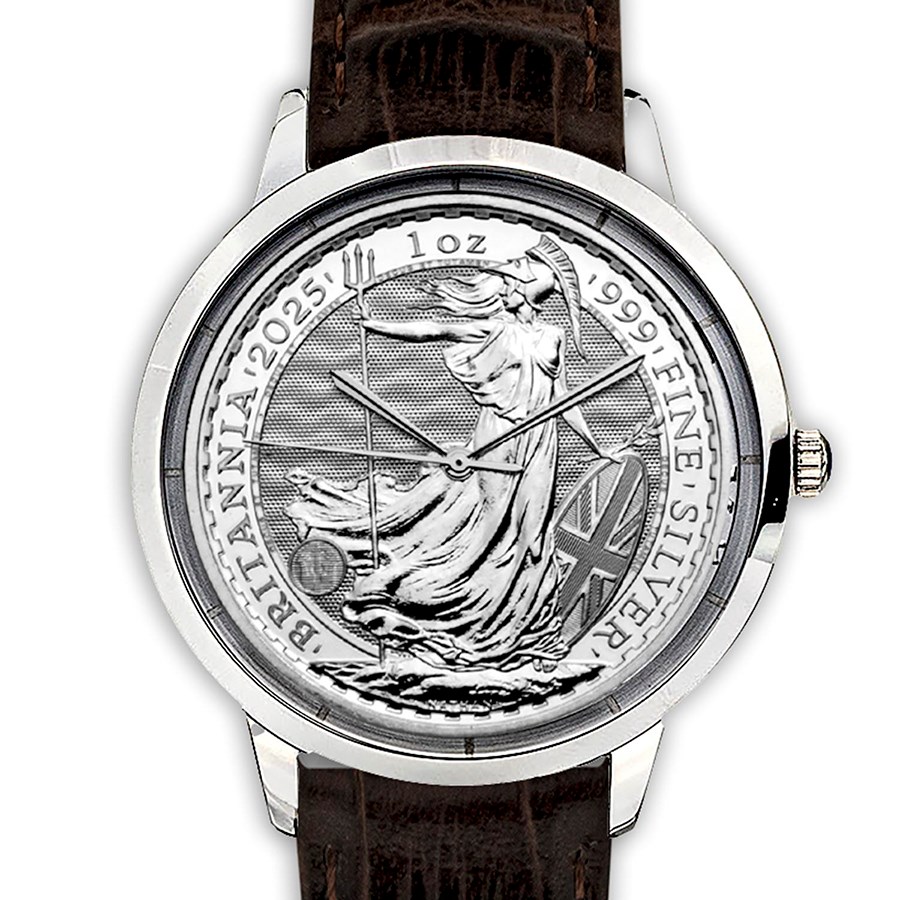 Silver Britannia Leather Watch