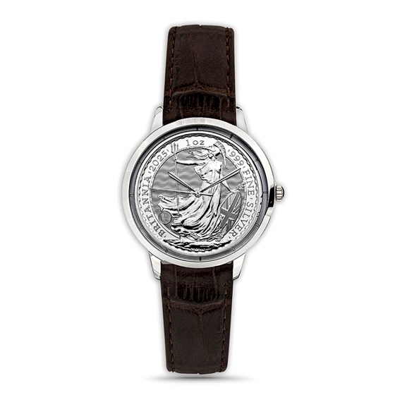 Silver Britannia Leather Watch