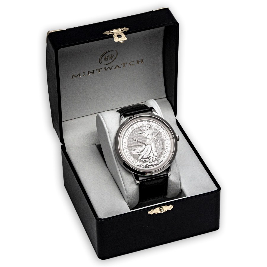 Silver Britannia Leather Watch