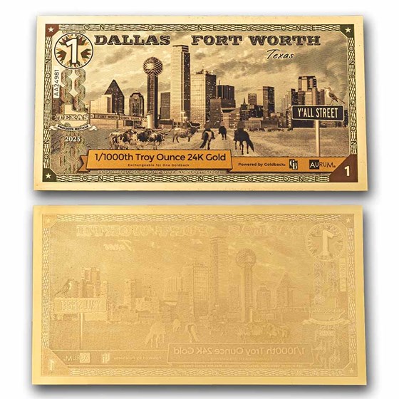 1 Dallas Fort Worth Texas Goldback Gold Note 24K