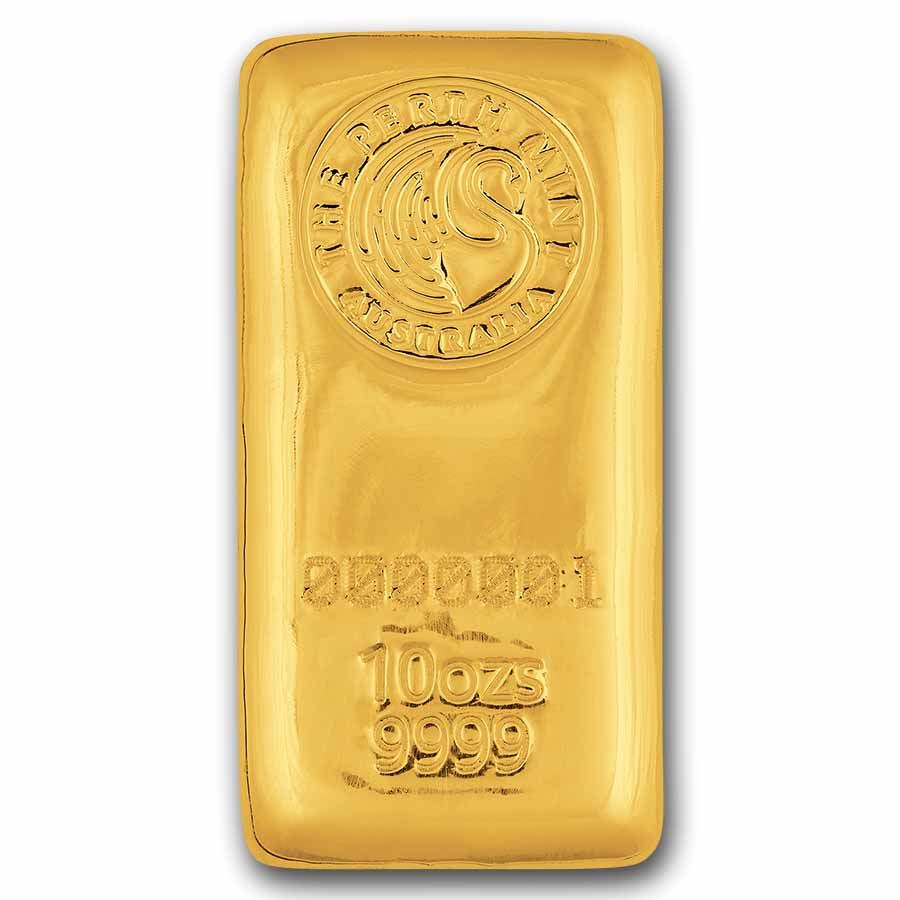 10 oz Gold Bar - Perth Mint (Cast, Serialized)