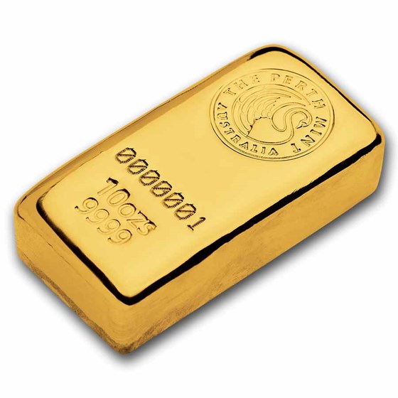 10 oz Gold Bar - Perth Mint (Cast, Serialized)