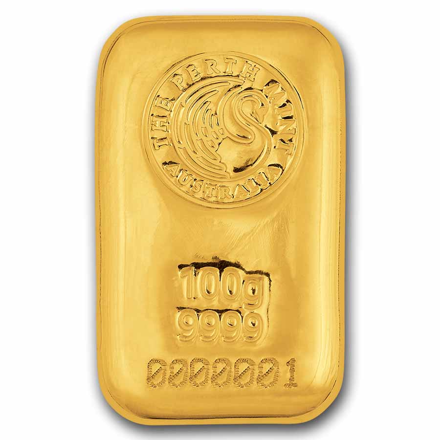 100 gram Gold Bar - Perth Mint (Cast, Serialized)