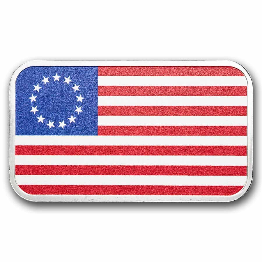 1 oz Silver Colorized Bar - Betsy Ross Flag