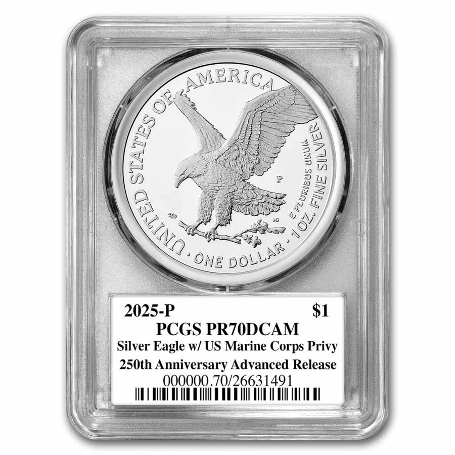 2025-P Proof Silver Eagle PR-70 PCGS (Marine Privy, AR, Damstra)