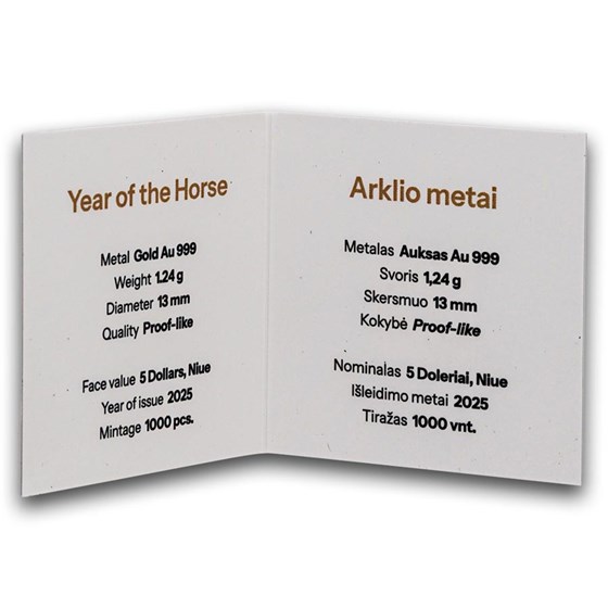 2026 Niue 1/25 oz Gold Year of the Horse (with Box &amp; COA)
