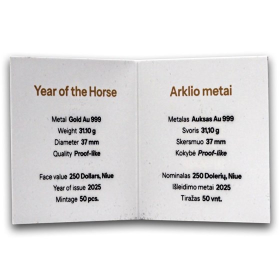 2026 Niue 1 oz Gold Year of the Horse (with Box &amp; COA)