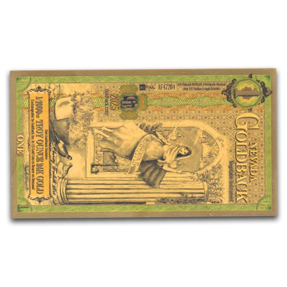 2025 1 Nevada Goldback Aurum Gold Foil Note 24k MS-70 PCGS