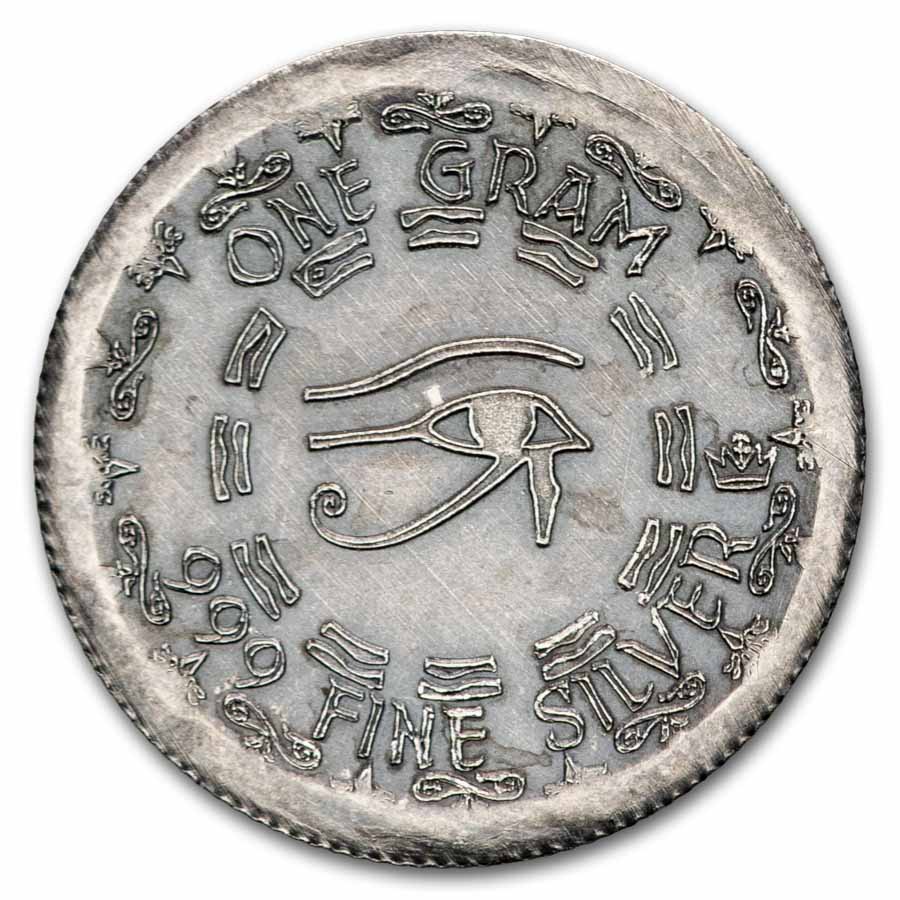 1 gram Silver Round - Old World Style Egyptian God Montu